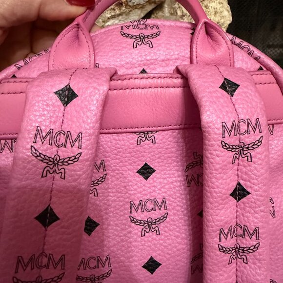 MCM Pink Visetos Mini Backpack Gold Hardware Authentic display picture 3